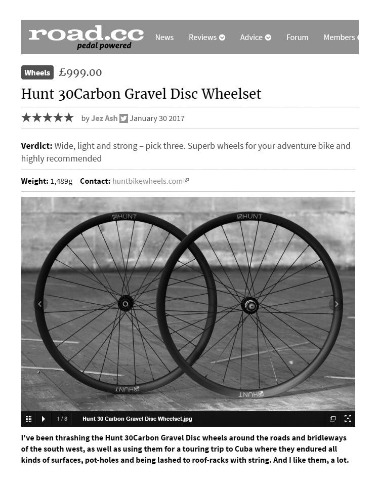 Road.cc 5/5 Review - HUNT 30 Carbon Gravel Disc Wheelset – Hunt