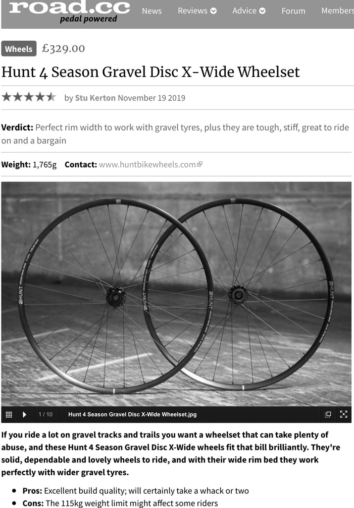Road.cc 4.5/5 Review - HUNT 4 Season Gravel Disc X-Wide Wheelset