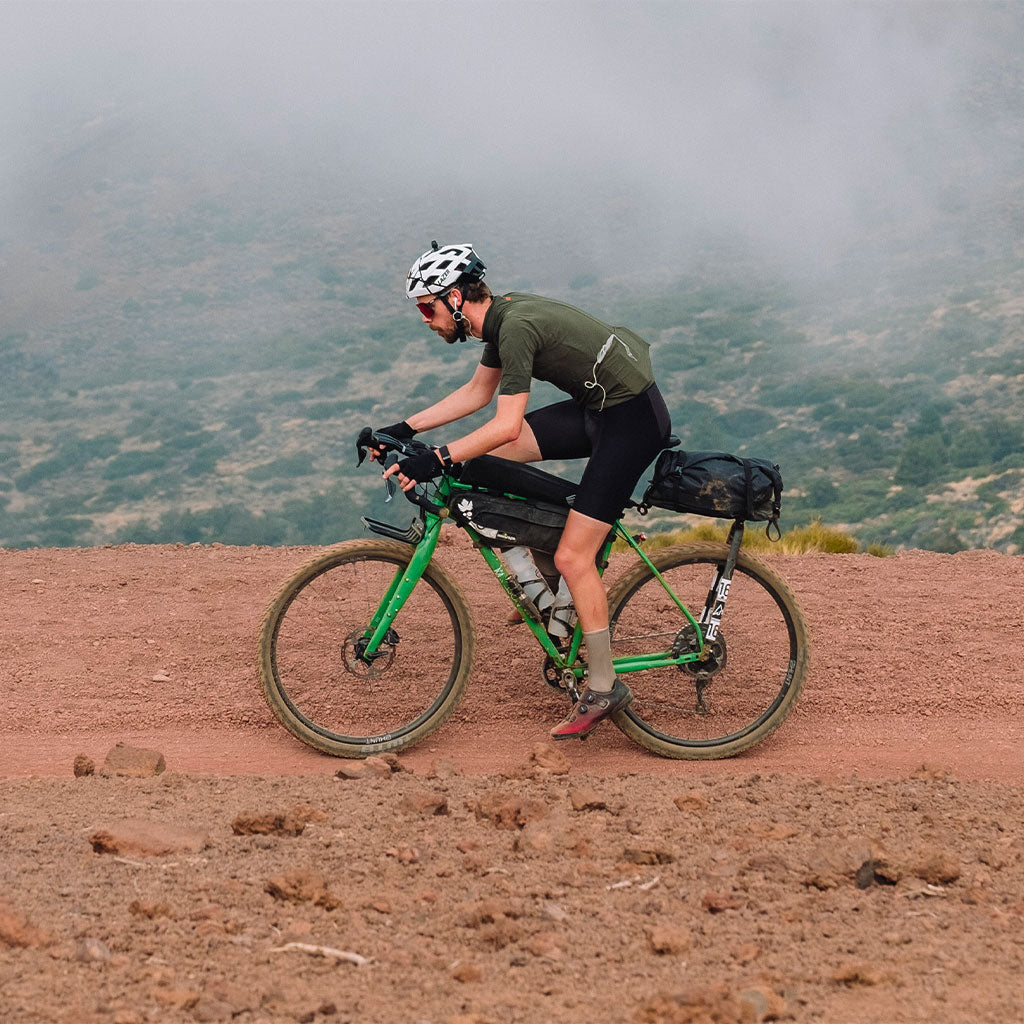Josh Ibbett riding his adventure bike with HUNT Wheels
